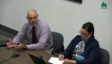 Justin Myers of Caldwell Insurance provides advice to board of supervisors as Dore Bietz of Tuolumne County OES writes notes.