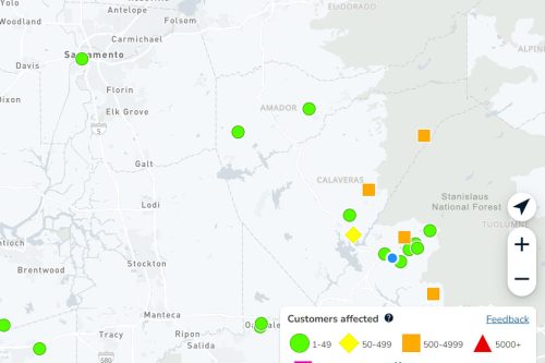 PG&E power outages in Tuolumne and Calaveras counties 8-20-23 8:25 a.m.