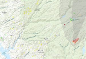 AQI due to Quarry Fire - Red is unhealthy, yellow is moderate, and green is healthy