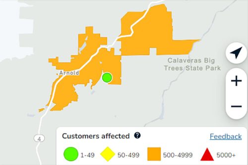 PGE power outage in Arnold area of Calaveras County