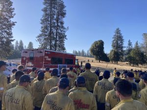 CAL Fire crews being briefed about the Cook Vegetation Management Program (VMP) prescribed burn