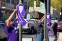 CNVC Paint the Town Purple signs along Washington Street in downtown Sonora