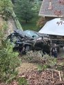 Pickup crash in backyard of residence on Oak Leaf Court in Jamestown -- Photo taken by Tuolumnecountycode3