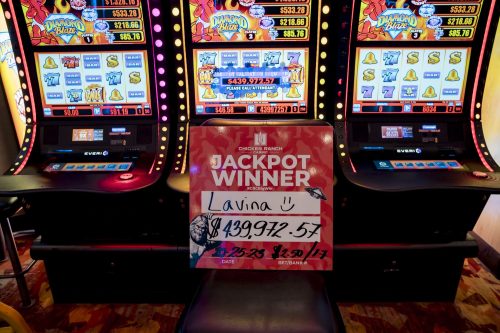 Chicken Ranch Casino slot machine with the winning jackpot -- Chicken Ranch Casino photo