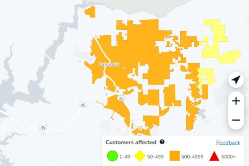 PG&E power outages in Columbia, Yankee Hill, Big Hill and Phoenix Lake areas