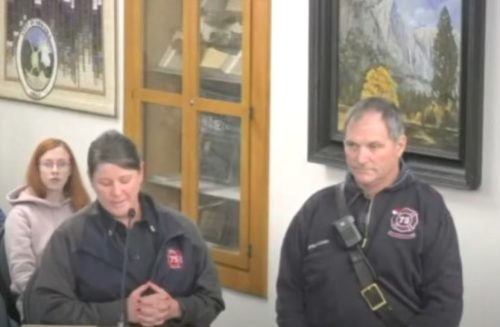 Sonora Fire Chief Aimee New and outgoing Fire Captain Kurt Rhoades