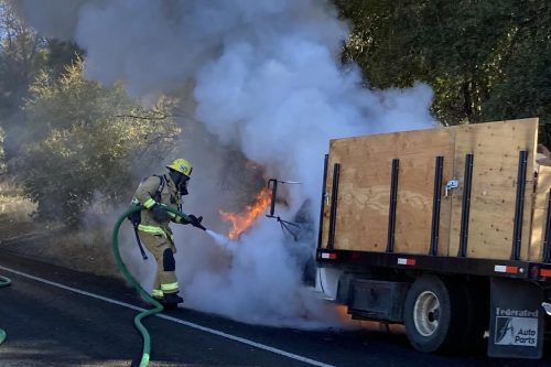 Truck engine fire on Tuolumne Road in Sonora