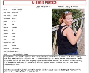 Missing Woman In Mariposa Area