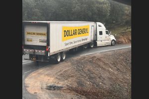 Dollar General truck stuck on the hairpin turn on HWY 49 in the Tuttletown area of Tuolumne County