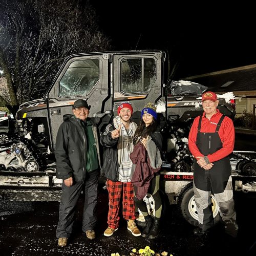 Two individuals stranded in the snow near Cherry Lake. rescued by TCSO Polaris Ranger ATV -- TCSO photo