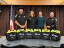 Calaveras County Sheriff Rick DiBasilio (left) with the six new Automated External Defibrillators