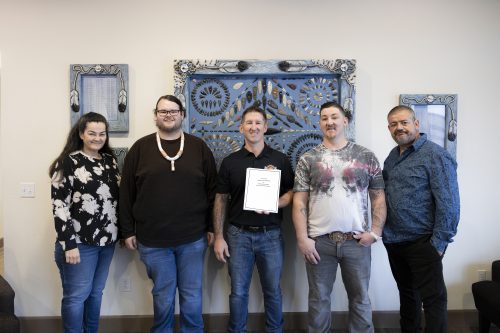 L to R: Melissa Powell – Tribal Secretary, Joseph Mathiesen-Powell – Tribal Treasurer, Lloyd Mathiesen – Tribal Chairman, Raymond Mathiesen – Tribal Vice Chairman and Tony Erwin –Tribal Sergeant-at-Arms