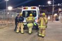 Motorcycle crash victim being unloaded from ambulance to be flown to Modesto hospital -- Photo taken by: Seth Johnson