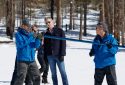 Gov. Gavin Newsom watches as Water Engineers Andy Reising, right, and Anthony Burdock, conduct 4th media snow survey of the 2024 season at Phillips Station in the Sierra Nevada.