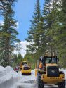 Caltrans plow crews working on snow removal along Highway 4 Ebbetts Pass in Alpine County