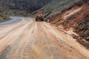 Road work being done to cleanup embankment on Highway 120 east of Groveland in Tuolumne County