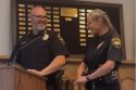 Angels Camp Police Chief Ellis with Officer McDearmid who received an Officer Commendation from Chief Ellis at Angels Camp City Council meeting