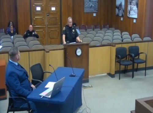 Undersheriff Rachelle Whiting speaks to the Calaveras Supervisors with Erik Holt to the left