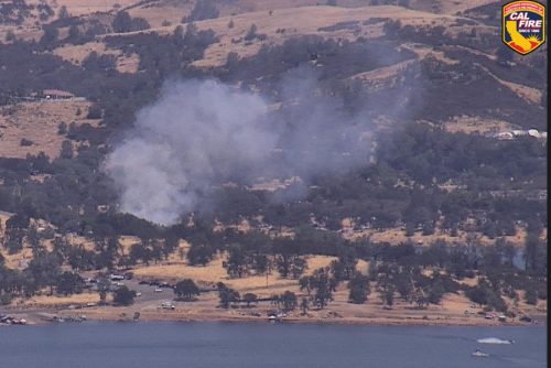 Fiddle Fire burning near New Hogan Lake in Valley Springs -- PG&E camera