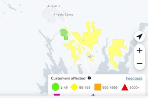 Power Outage in Angels Camp area of Calaveras County m-- PGE map