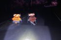 Road closure signs for the Marie Fire near Mokelumne Hill in Calaveras County -- CCSO photo