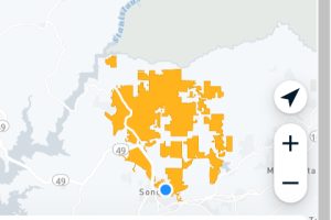 PG&E power outage in Sonora and Columbia areas of Tuolumne County --PG&E map