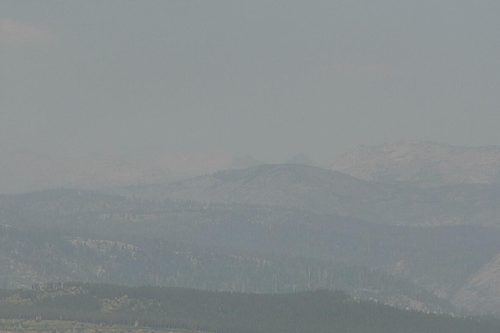 Smoky skies near Cherry Lake in the Stanislaus National Forest --PG&E live camera