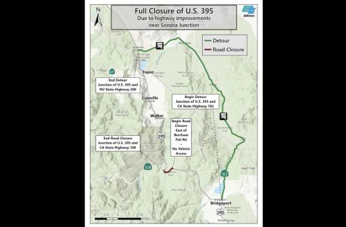 Highway 395 closure at Highway 108 map