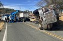 Big rig overturns this morning on Burson Road near Camanche Parkway South in the Valley Springs area of Calaveras County