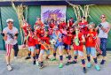 Evans U11 Boys_Monster Mash Costume Champions: from left top row Joel Canida, Sawyer Minick, Ethan Rasmussen, Grady East, JT Butler front row left to right Michael Harrington, Lincoln Johnson, Elan Rowe, Brock Evans, Solomon Atkins, Mason Bland, Andrew Johnson Coaches James Evans and Dan Rowe