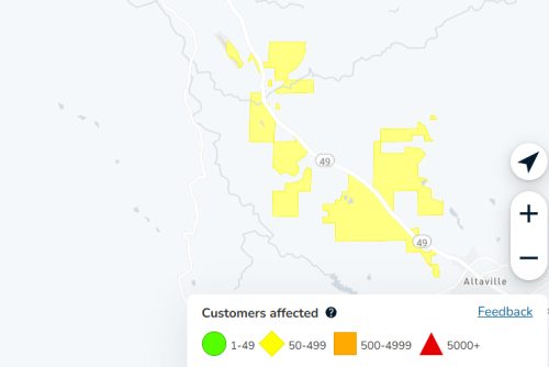 PG&E power outage along HWY 49 outside of Angels Camp