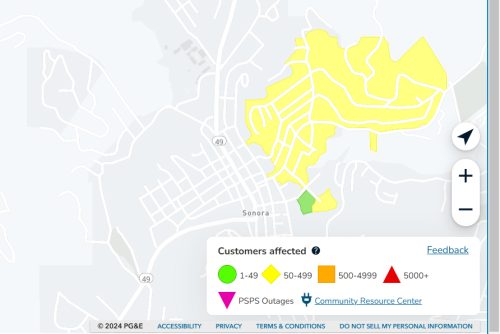 PGE power outage in downtown Sonora area of Tuolumne County