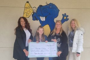 (left to right) CCOEs Admin. Secretary and SARB Coordinator Lisa Hill, Winner Clarissa Killip, CCOE Superintendent Karen Vail, and 5-6th grade teacher Julie Anne Bennett -- CCOE photo