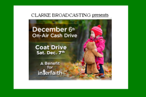 Interfaith Logo, Cash Drive Dec 6, Coat Drive Dec 7