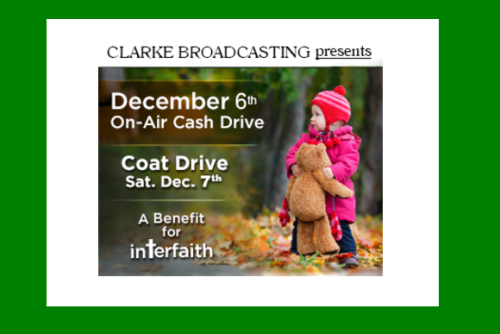 Interfaith Logo, Cash Drive Dec 6, Coat Drive Dec 7