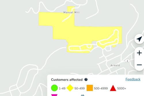 PGE power outage in the Arnold area of Calaveras County