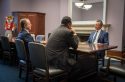 Governor Gavin Newsom speaks with US Senators Adam Schiff and Alex Padilla