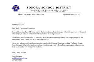 Email notification of the arrest by Sonora El to staff, students and parents