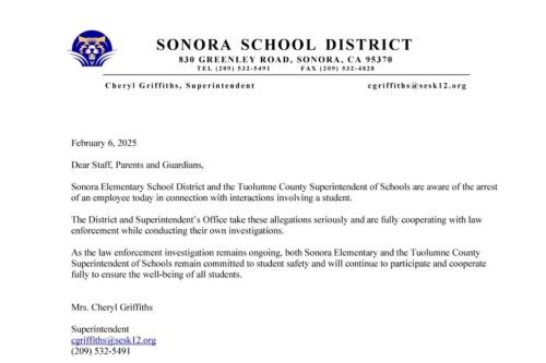 Email notification of the arrest by Sonora El to staff, students and parents