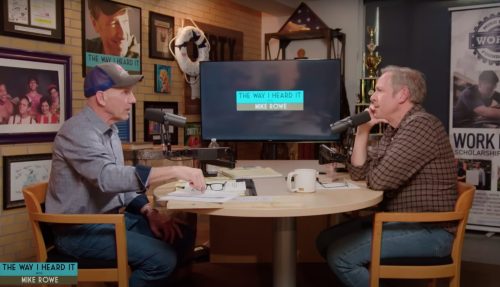 Tuolumne County resident Mike Albrecht speaks with Mike Rowe