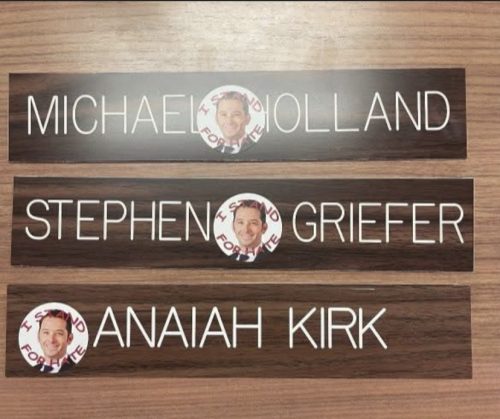 Name placards vandalized