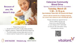 Calaveras Community Blood Drive Set For March 25