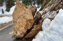 Large boulder blocking the Highway 4 Ebbetts Pass that had to be removed -- Caltrans District 10 photo