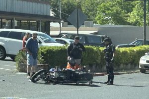 Motorcycle versus pedestrian on South Washington Street in Sonora -- Photo taken by Mark Truppner