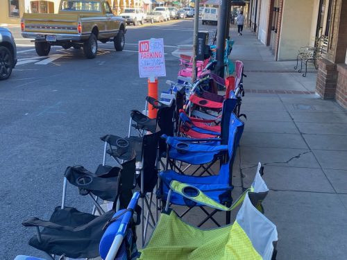 Chairs in downtown Sonora Friday ahead of Roundup Parade