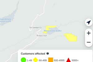 Power outage in the Pinecrest area in Tuolumne County -- PGE map