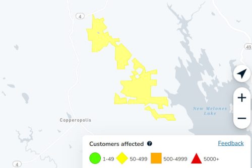 Power outage near New Melones -- PGE map