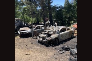 Burnt vehicles at the scene in West Point -- CCSO photo
