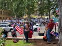 Counter-protesters at the No Kings Rally in front of the Veterans Memorial Hall in downtown Sonora -- Photo taken by Tracey Petersen