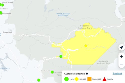 PGE power outage in Yosemite National Park -- PGE map